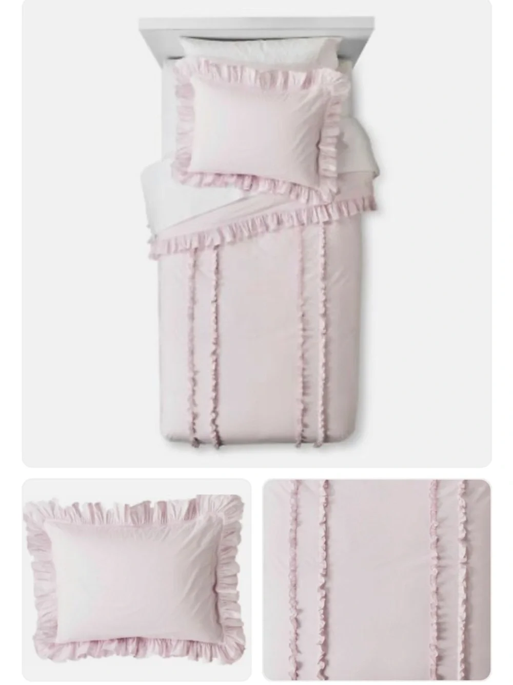 💕Shabby Chic Light Pink Ruffled Duvet Cover